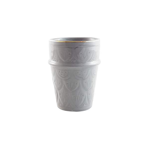 Light Grey Ceramic Cup with Gold Rim