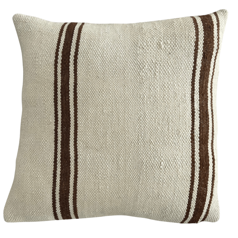 Moroccan Wool Cushion in Cream with Brown Vertical Stripes