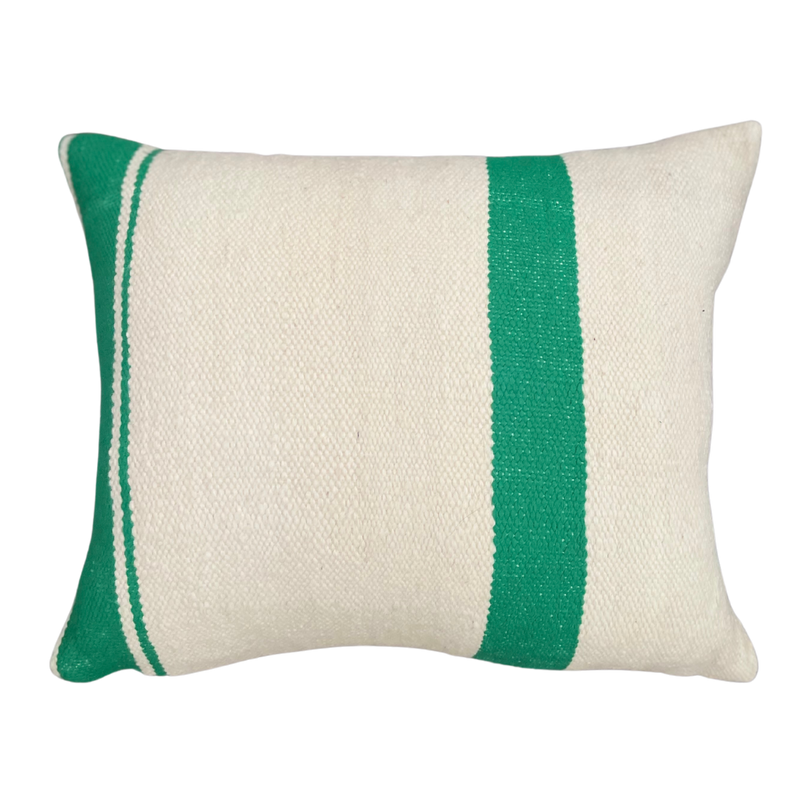 Moroccan Wool Cushion in Cream with Green Vertical Stripes