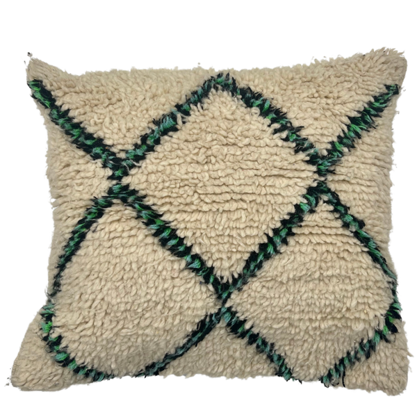 Beni Ourain Cushion with Green Geometric Patterns