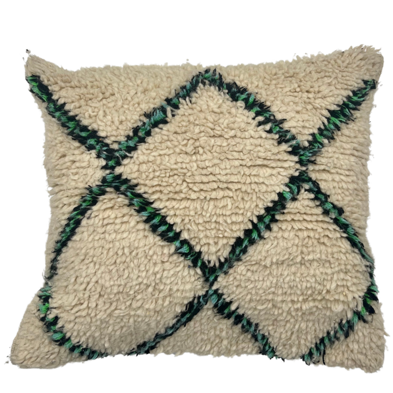 Beni Ourain Cushion with Green Geometric Patterns