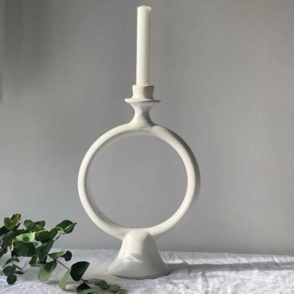 Round White Candleholder with white Candle