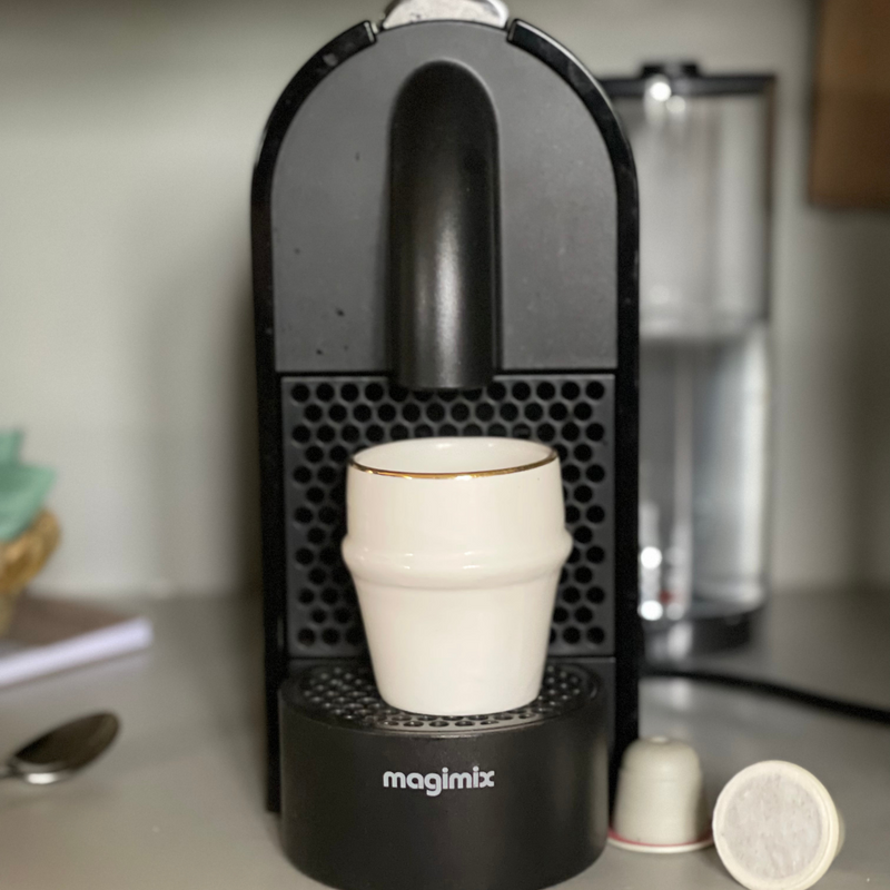 Chabi chic ceramic Coffee cup in Nespresso machine