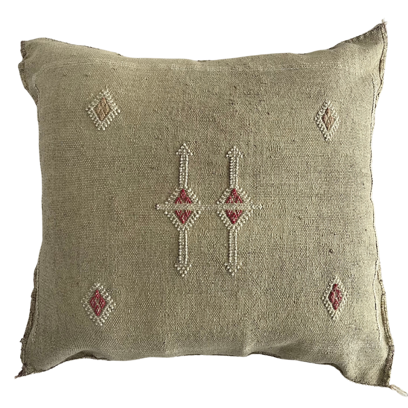 Moroccan Sabra Cactus Silk Cushion Beige and Red