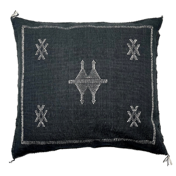 Dark Blue Cushion with White Embroidery.  Made from Sabra Cactus Silk
