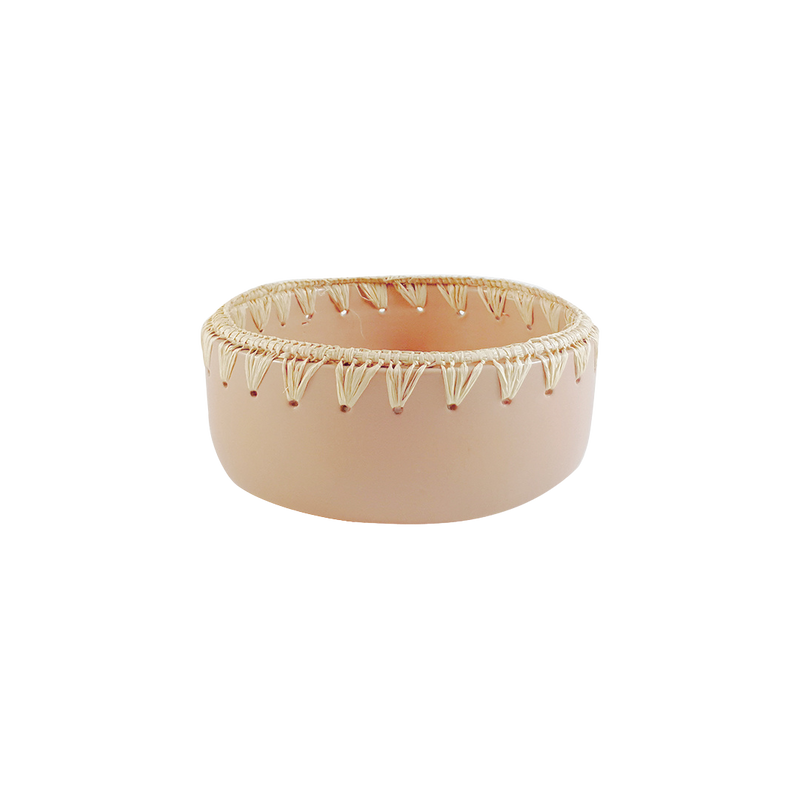 Neutral Nude Cream Bowl with Straw Raffia Detail