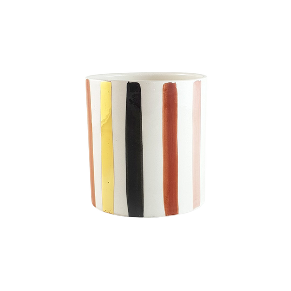 Stripped Vase Pot White Black Gold Red and Pink Pattern