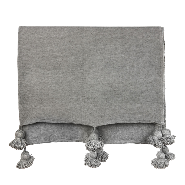 Moroccan Cotton Pom Pom Blanket Dark Grey