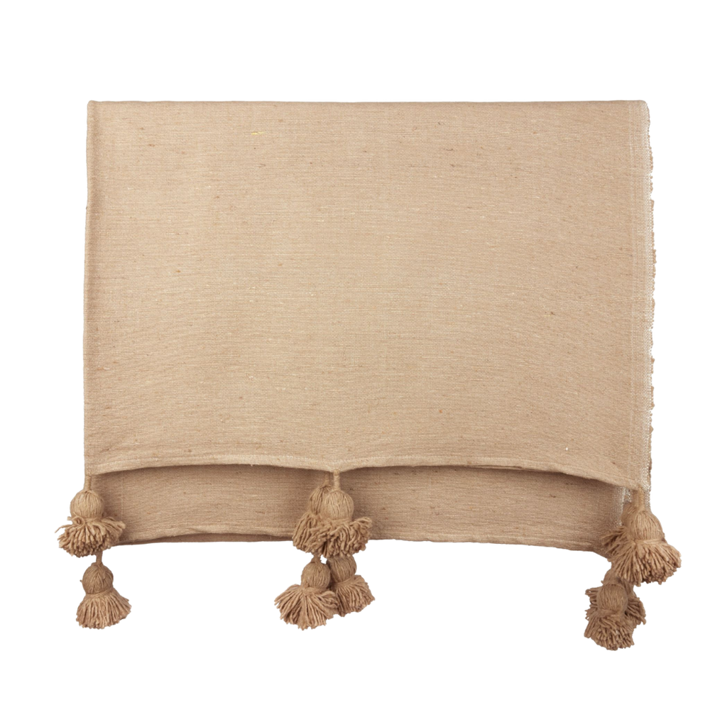 MAROC Pompom blanket タッセル付きベージュブランケット pom-pom-blanket-caramel-