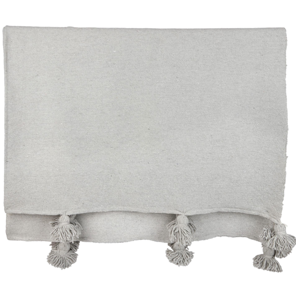 Moroccan Cotton Pom Pom Blanket Light Grey
