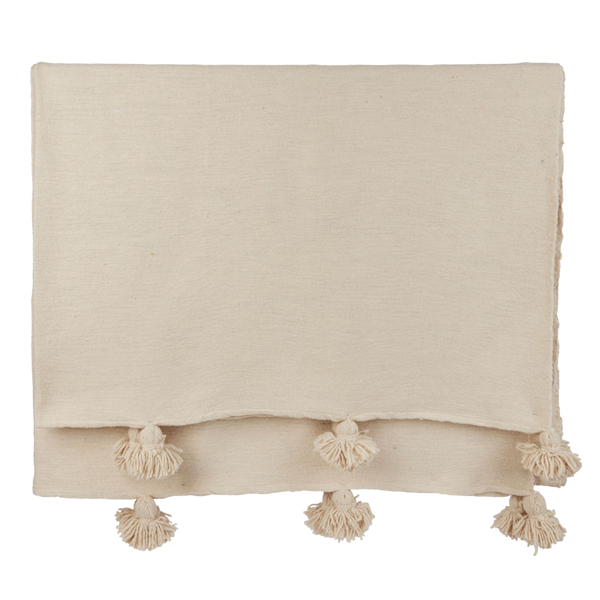 Moroccan Cotton Pom Pom Blanket Stone