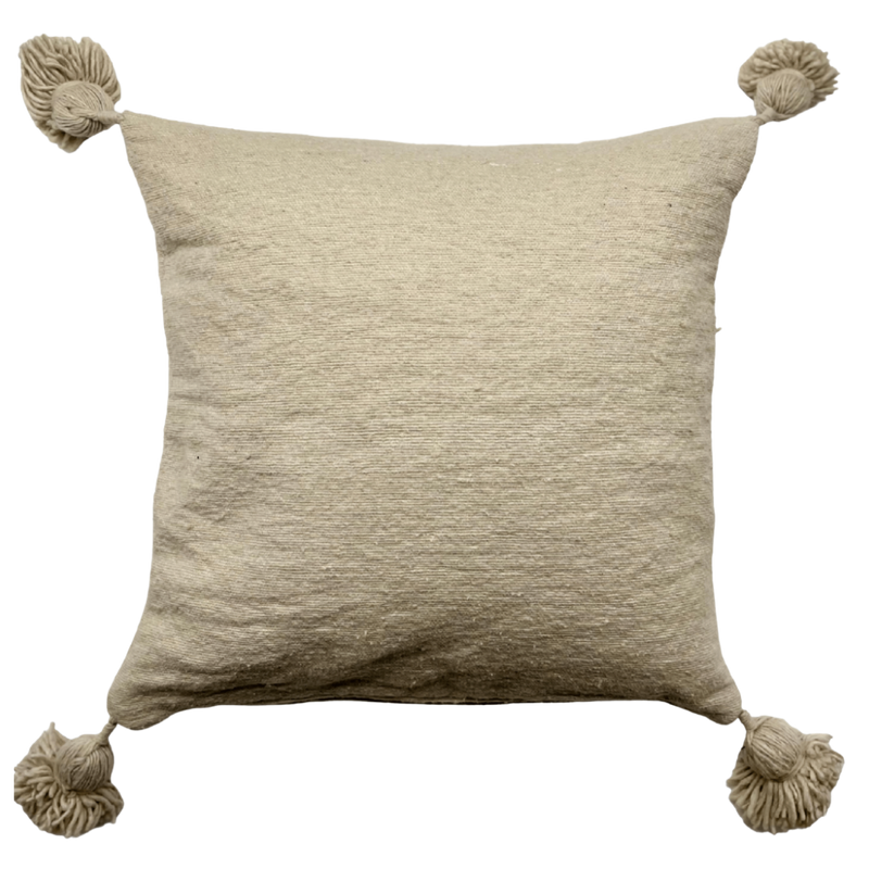 Cotton Pom Pom Cushion Beige