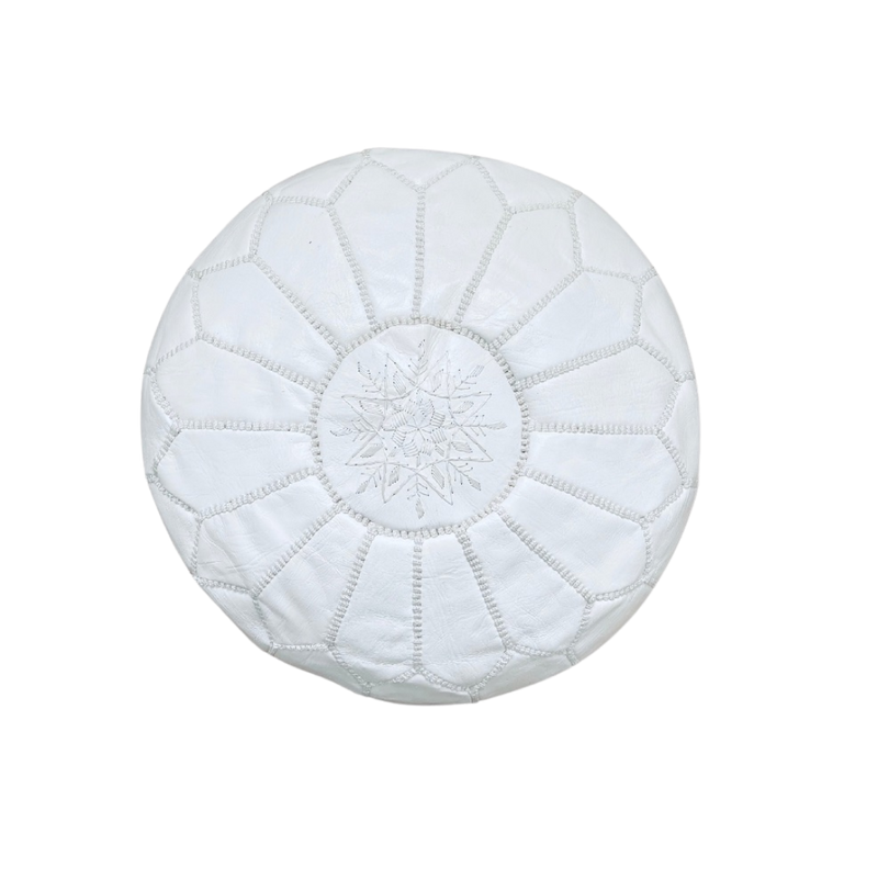 Moroccan Leather Pouf in White
