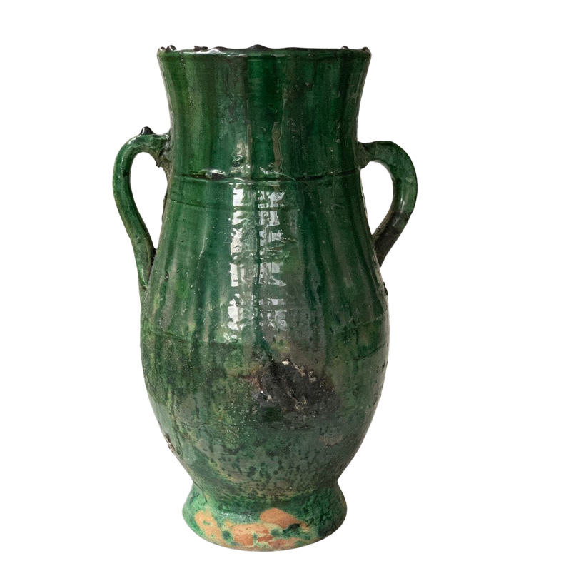 Green Tamegroute vase with 2 handles