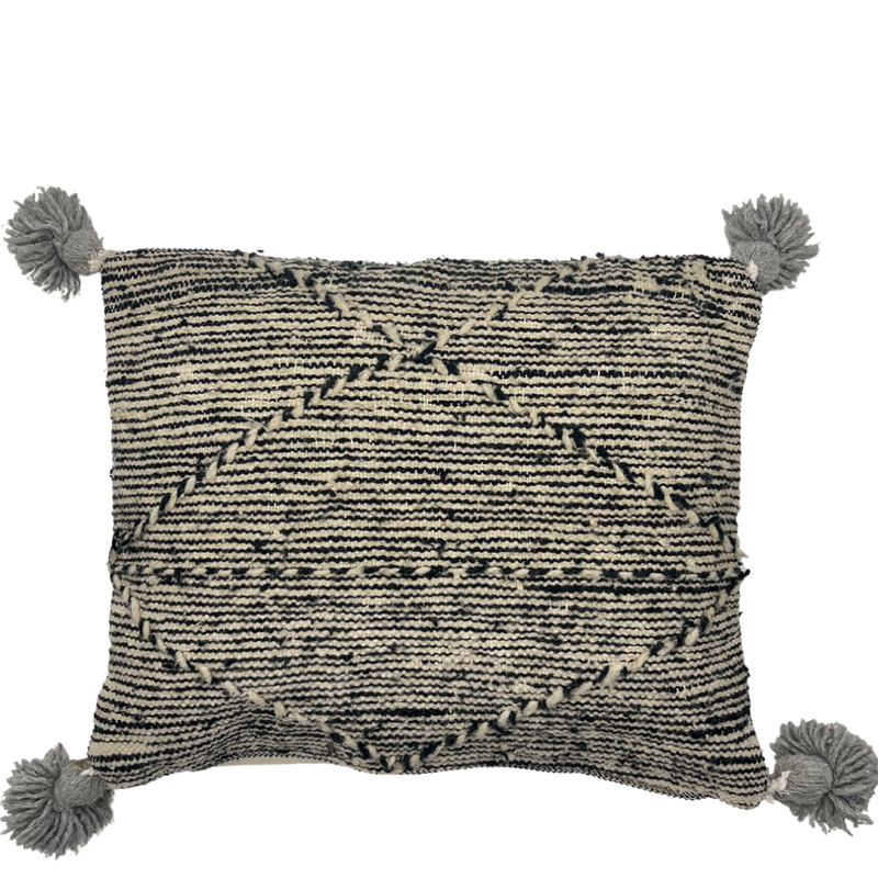 Moroccan Zanafi Wool Cushion in Black and White