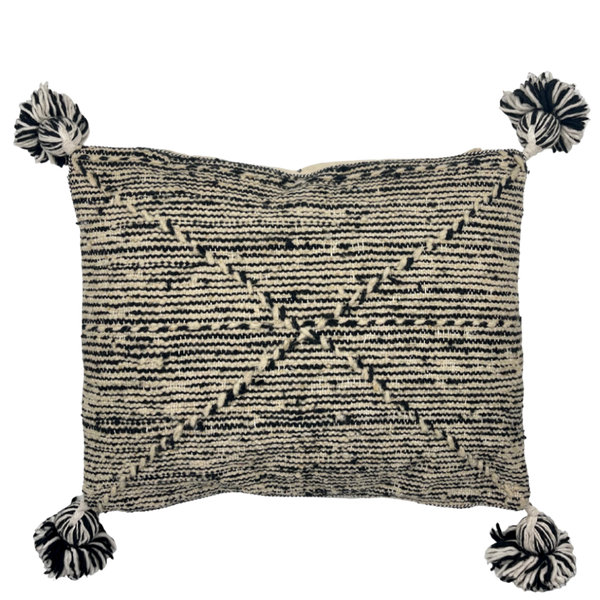 Moroccan Zanafi Wool Flat Weave Cushion in Black and White