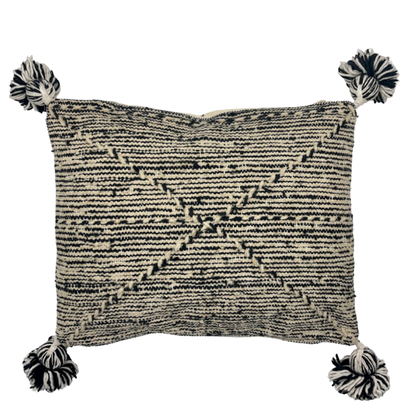 Moroccan Zanafi Wool Flat Weave Cushion in Black and White