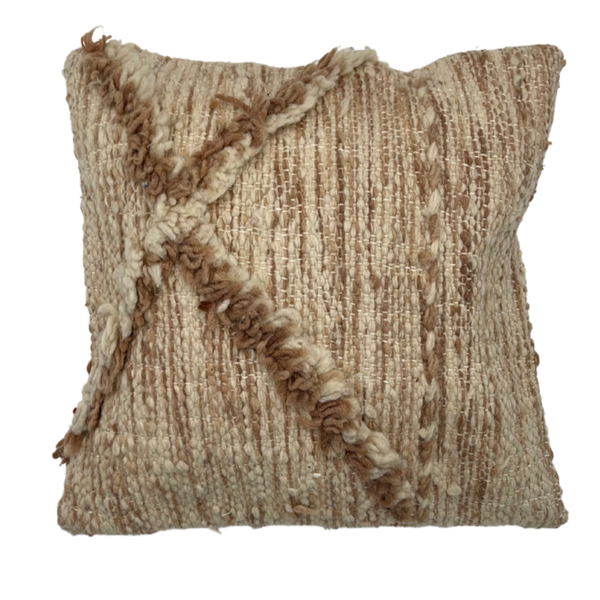 Moroccan Zanafi Flat Weave Cushion Beige and Camel Wool