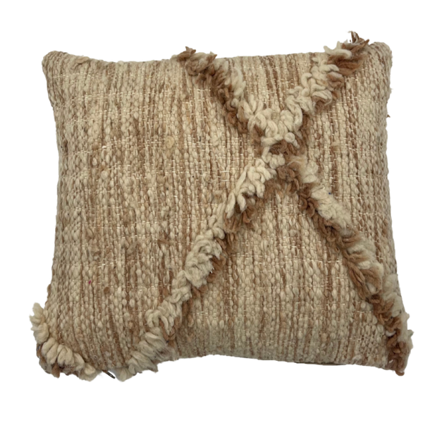 Moroccan Zanafi Flat Weave Cushion Beige and Camel Wool