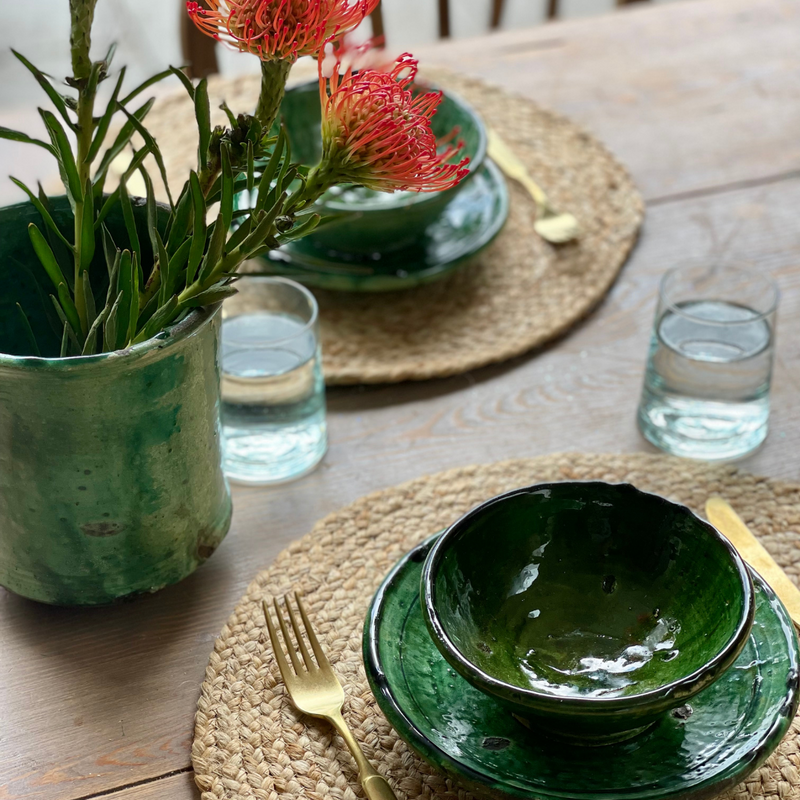 Tamegroute Plate Medium Green Table Set Up