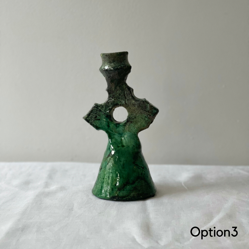 Star shaped candle holder in green glaze handmade in Moroccan village of Tamegroute