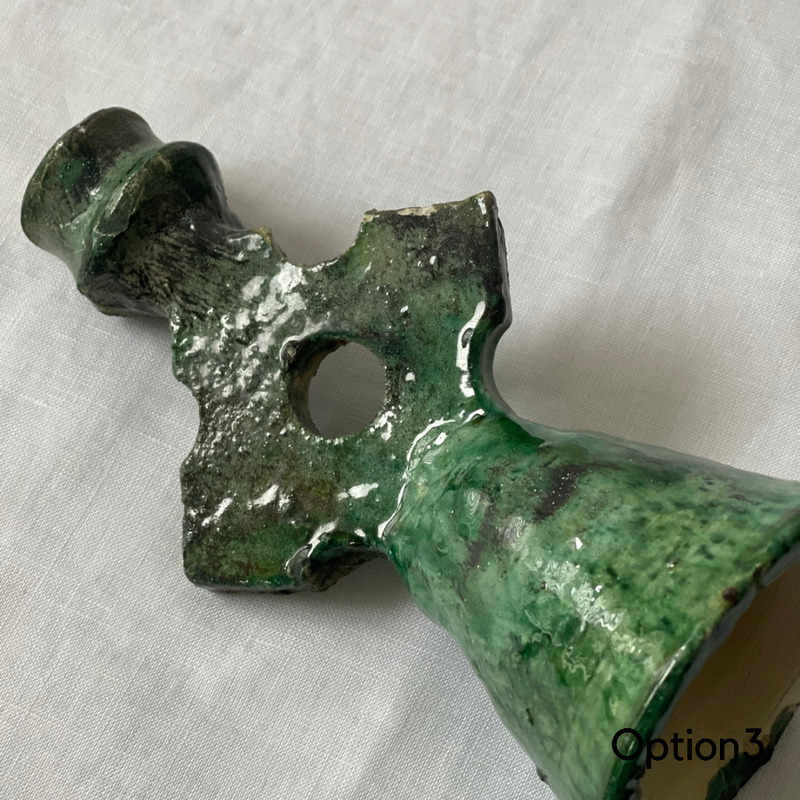 Moroccan Tamegroute candlestick green glazed