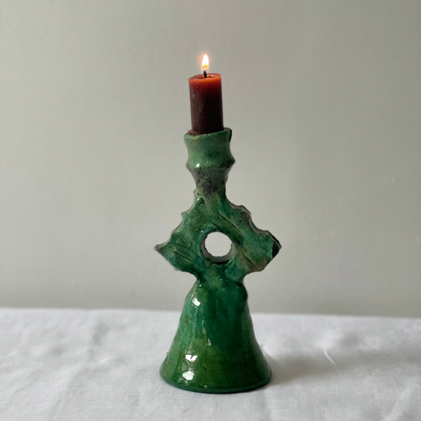 Moroccan Tamegroute candle holder in green glaze
