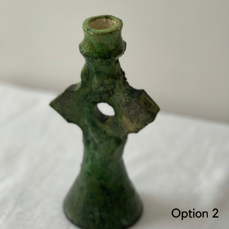 Green glazed Moroccan Tamegroute candle holder