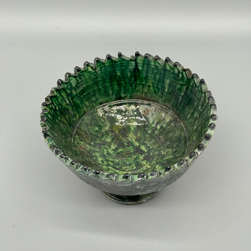 Green Ceramic Bowl with Ridges