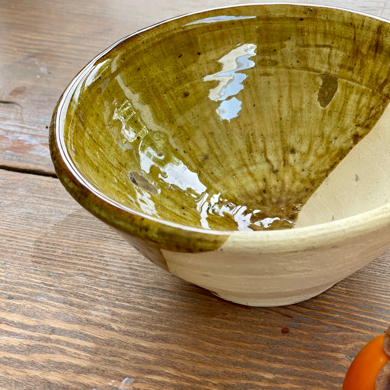 Tamegroute Bowl Ochre Half Glazed Close Up